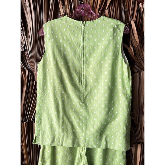 Vintage Neon Green Shorts Set Polka Dot Print Size Small 1960's - Picture 4 of 7